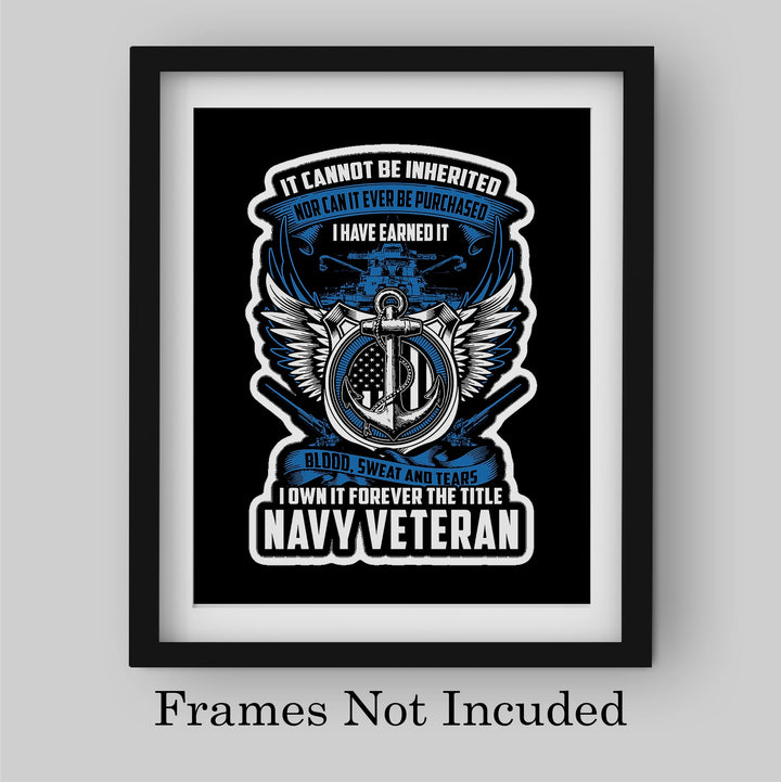 Navy Veteran-Own the Title Forever-American Flag Military Logo Wall Art -8 x 10" Patriotic US Navy Veterans Print -Ready to Frame. Home-Office-Garage-Shop-Man Cave Decor. Great Gift for Veterans!