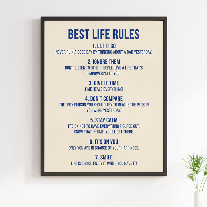 "Best Life Rules" Inspirational Quotes Wall Sign -11 x 14" Motivational Poster Print -Ready to Frame. Modern Typographic Design. Positive Home-Office-Classroom Decor. Great Lessons!