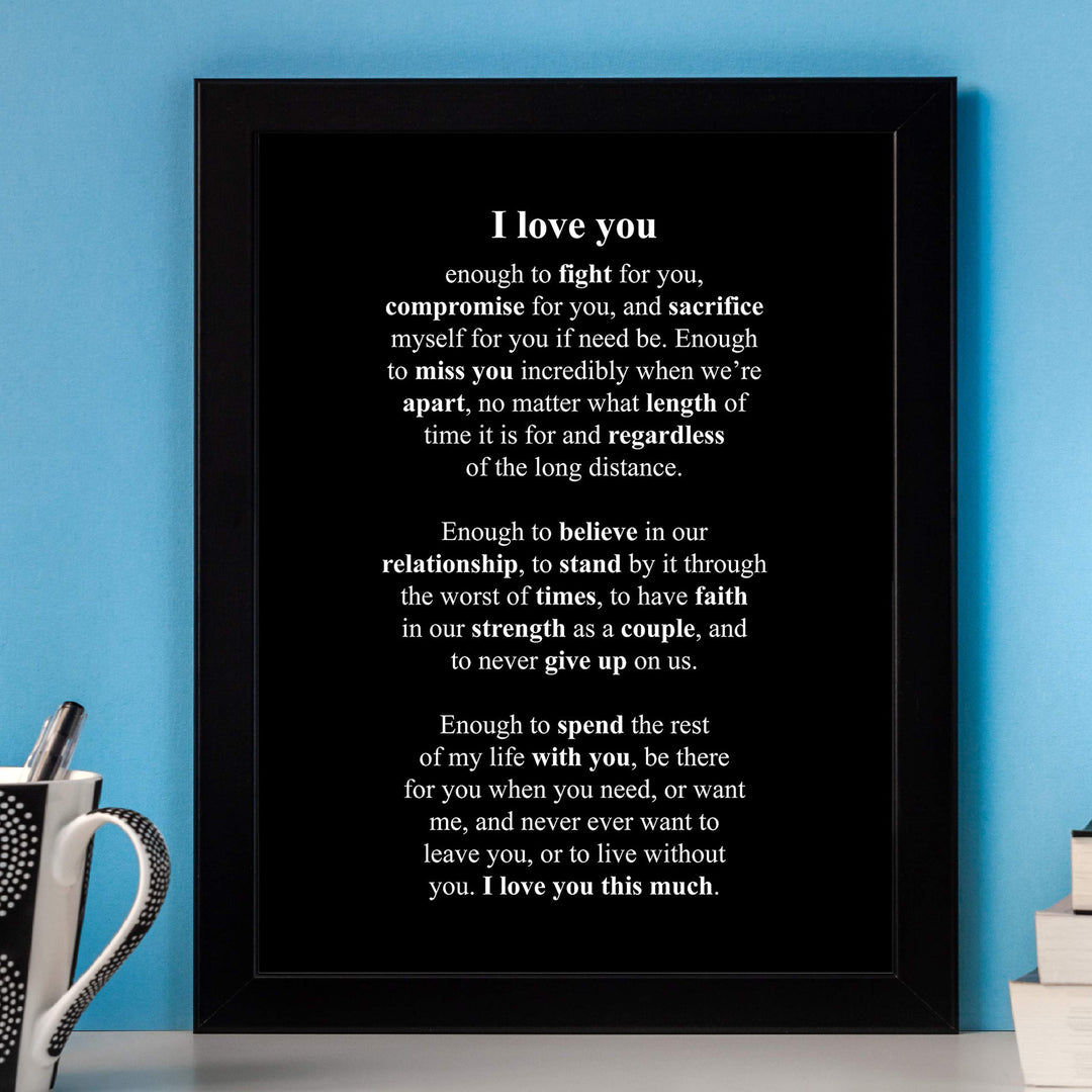 I Love You This Much Romantic Wall Art Print -8 x 10" Love Letter Wall Decor-Ready to Frame. Perfect Home-Bedroom Decor. Loving Keepsake for Spouse-Partner. Great Wedding-Anniversary Gift!