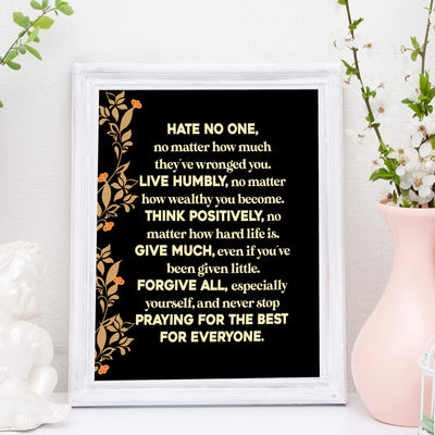 Live Humbly-Think Positively-Inspirational Quotes Wall Art -11 x 14" Rustic Floral Print w/Wood Design-Ready to Frame. Home-Office-School-Positive Decor. Great Life Lessons! Printed on Photo Paper.