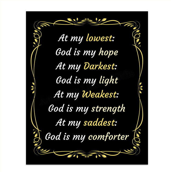 God Is My Hope-Light-Strength-Comforter-Spiritual Wall Art-8 x 10" Modern Typographic Poster Print-Ready to Frame. Inspirational Home-Office-Church D?cor. Great Christian Reminder of God&