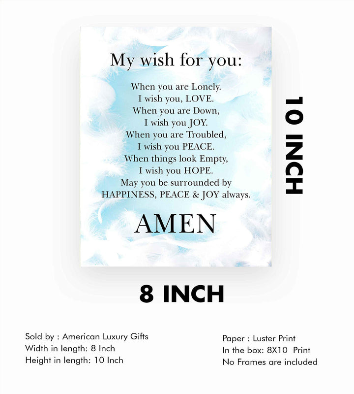 My Wish For You-Happiness, Peace &amp; Joy Always Christian Prayer Wall Art-8 x 10" Typographic Poster Print-Ready to Frame. Inspirational Home-Office-Church Decor. Great Positive Gift of Love &amp; Hope!