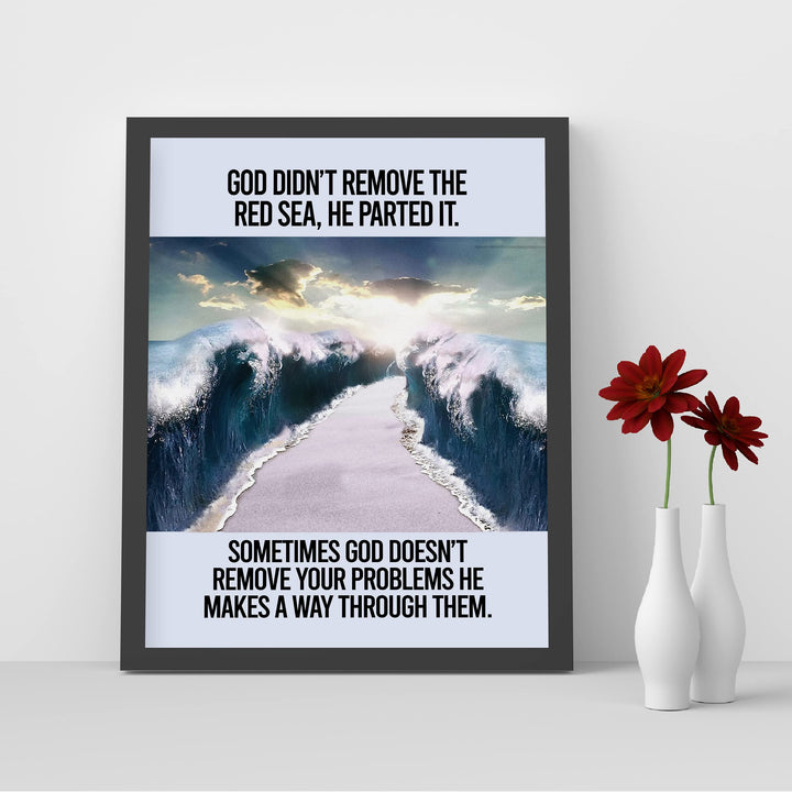 God Makes A Way Through Your Problems Inspirational Christian Quotes Wall Art-8 x 10" Parting of Red Sea Photo Print -Ready to Frame. Positive Home-Office-Church Decor. Great Gift of Faith!
