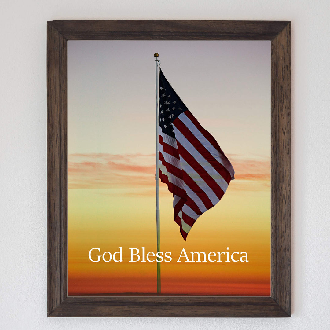 God Bless America-American Flag Sunset Photo Print -8 x 10" Patriotic Poster Print-Ready to Frame. Typographic Wall Art Decor for Home-Office-Library-School-Man Cave. Display Your Patriotism!