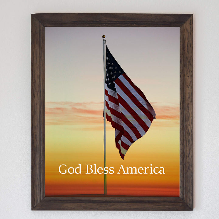 God Bless America-American Flag Sunset Photo Print -8 x 10" Patriotic Poster Print-Ready to Frame. Typographic Wall Art Decor for Home-Office-Library-School-Man Cave. Display Your Patriotism!