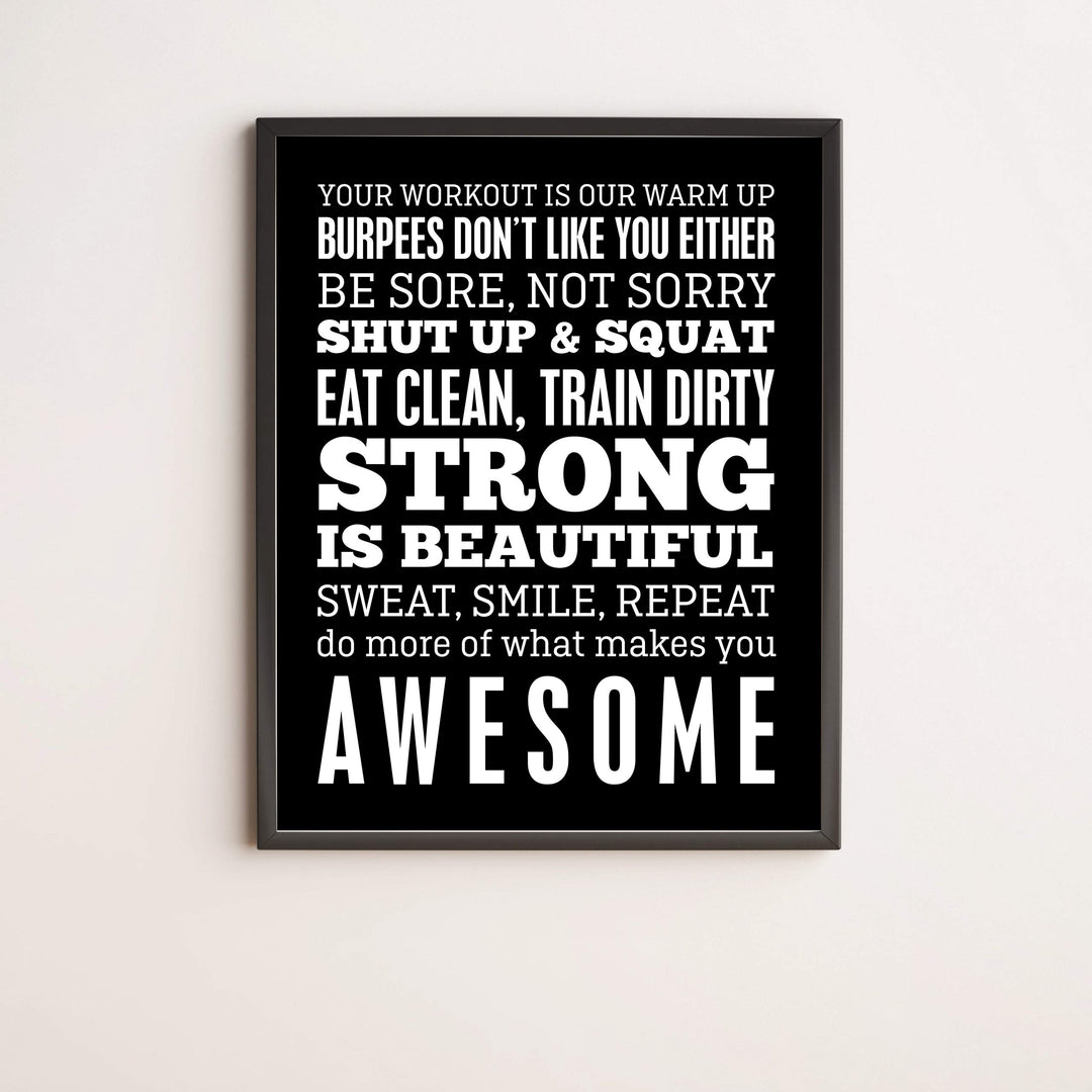 Be Sore, Not Sorry-Sweat, Smile, Repeat-11 x 14" Motivational Exercise Poster Print. Funny Typographic Wall Art Sign- Ready to Frame. Home-Office-Gym-Garage Decor. Great Novelty Gift of Motivation!