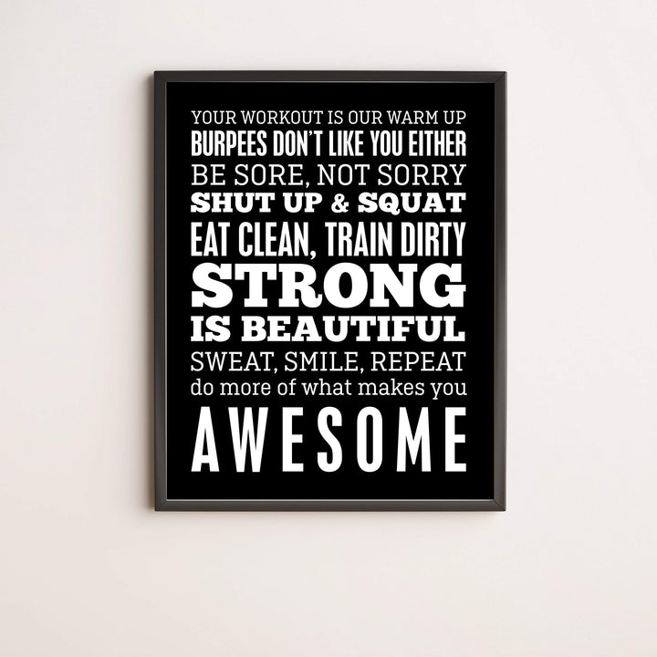 Be Sore, Not Sorry-Sweat, Smile, Repeat-11 x 14" Motivational Exercise Poster Print. Funny Typographic Wall Art Sign- Ready to Frame. Home-Office-Gym-Garage Decor. Great Novelty Gift of Motivation!