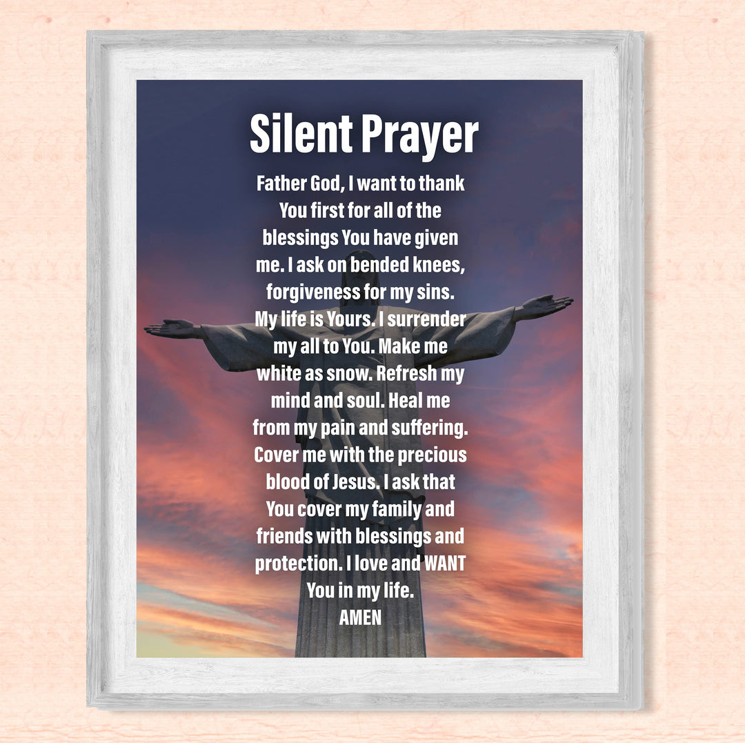 Silent Prayer- Inspirational Christian Wall Art -8 x 10" Motivational Christ the Redeemer Statue Picture Print -Ready to Frame. Home- Church- Office Decor &amp; Religious Gifts. Great Prayer of Faith!