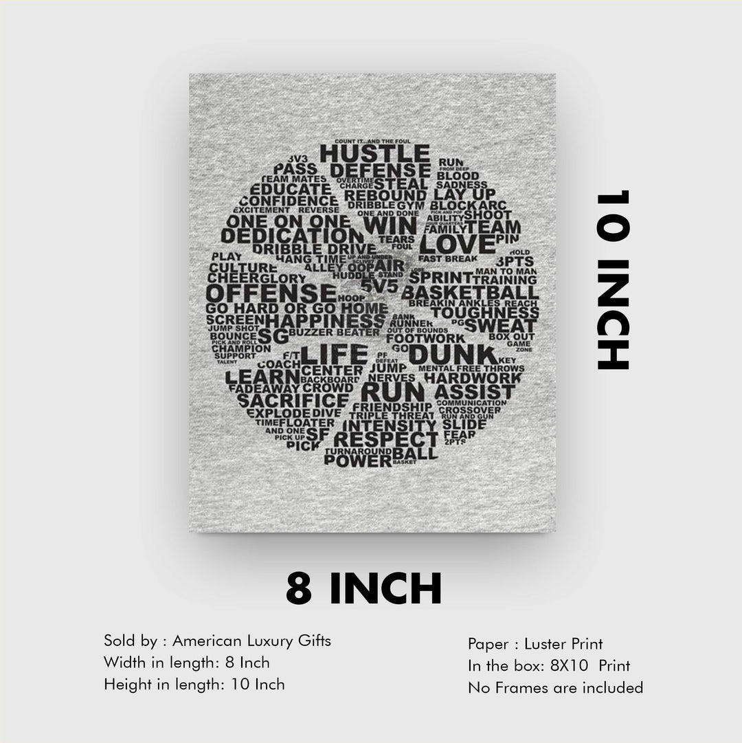 Basketball-"What It Takes To Win"-Word Art Print- 8 x 10"-Sports Poster Print-Ready To Frame. Basketball Design Wall Art. Sports Motivation Home Decor-Office Decor. Great for Locker Room-Gym-Man Cave.