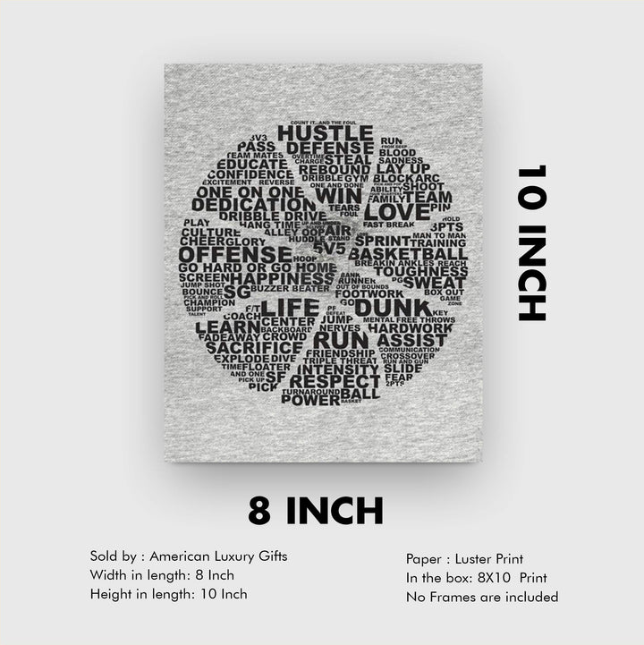 Basketball-"What It Takes To Win"-Word Art Print- 8 x 10"-Sports Poster Print-Ready To Frame. Basketball Design Wall Art. Sports Motivation Home Decor-Office Decor. Great for Locker Room-Gym-Man Cave.
