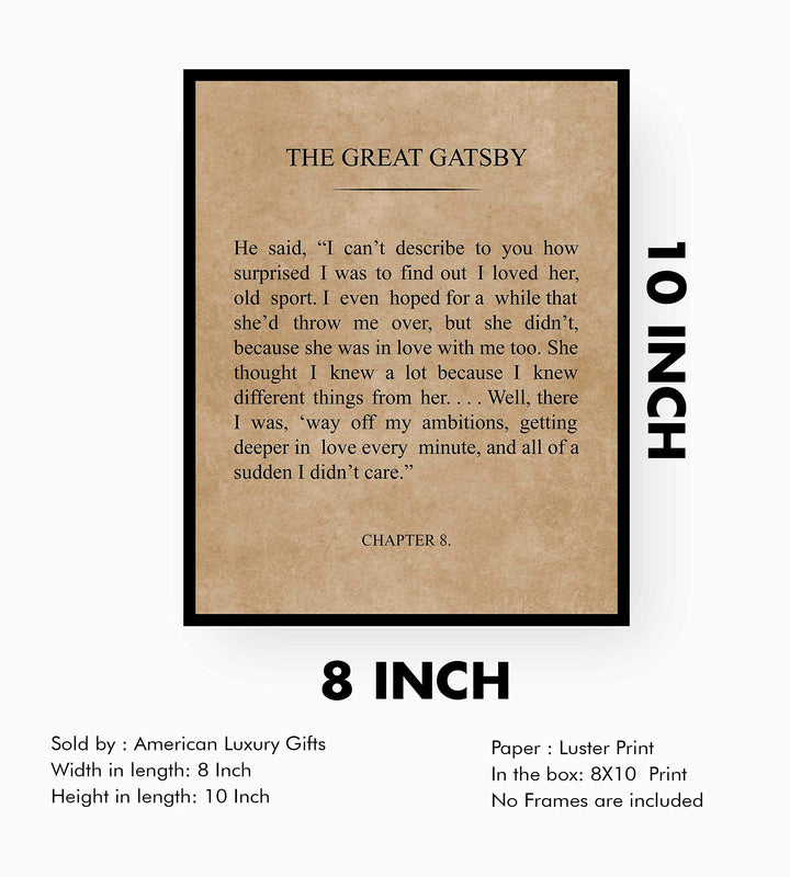 F. Scott Fitzgerald-"The Great Gatsby" Book Page Wall Sign-8 x 10" Distressed Word Art Poster Print-Ready to Frame. Home-Office Decor. Perfect Decor for Library-Study! Great Literary Gift for All!