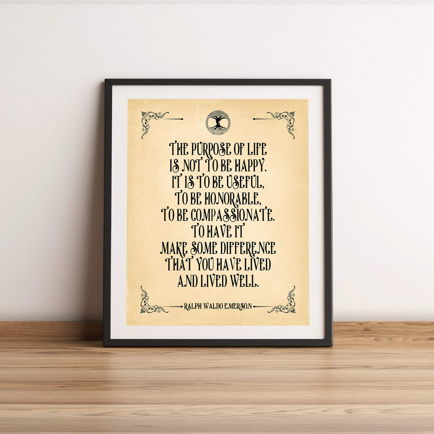 Ralph Waldo Emerson Quotes-"The Purpose Of Life Is To Be Useful" Inspirational Wall Art -11 x 14" Poetic Distressed Parchment Print-Ready To Frame. Perfect Home-Office-Study-School-Library Decor!