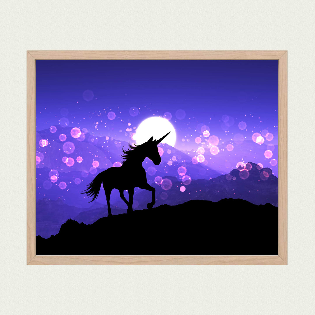 Magical Unicorn Under the Moon- 10 x 8" Wall Art Print- Ready to Frame. Home-Girls Bedroom-Nursery-Play Room Decor. Wall Prints for Animal Themes &amp; Children&