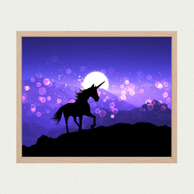 Magical Unicorn Under the Moon- 10 x 8" Wall Art Print- Ready to Frame. Home-Girls Bedroom-Nursery-Play Room Decor. Wall Prints for Animal Themes & Children's Wall Decor. Cute, Girly Decoration!