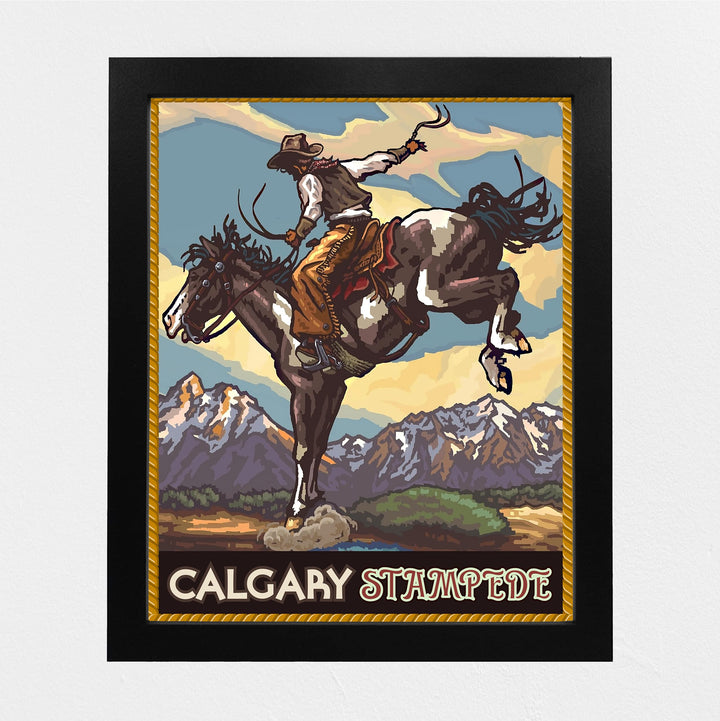 "Calgary Stampede" Cowboy Riding Horse Wall Art Sign -8 x 10" Country Rustic Rodeo Poster Print -Ready to Frame. Home-Office-Farmhouse Decor. Perfect Gift for All Cowboys &amp; Cowgirls!