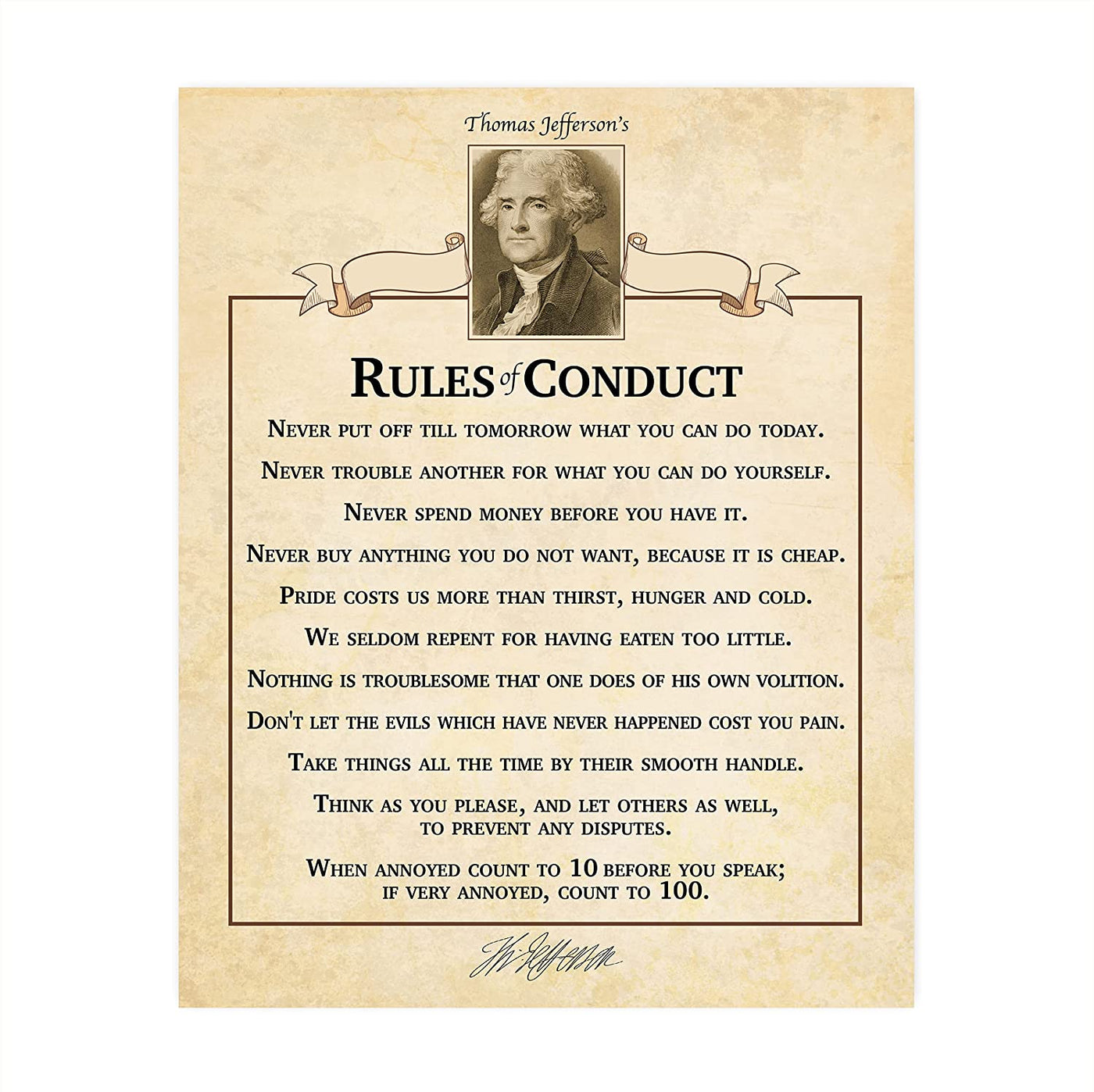 "Thomas Jefferson's Rules of Conduct"-Inspirational Wall Art Sign- 8 x 10"