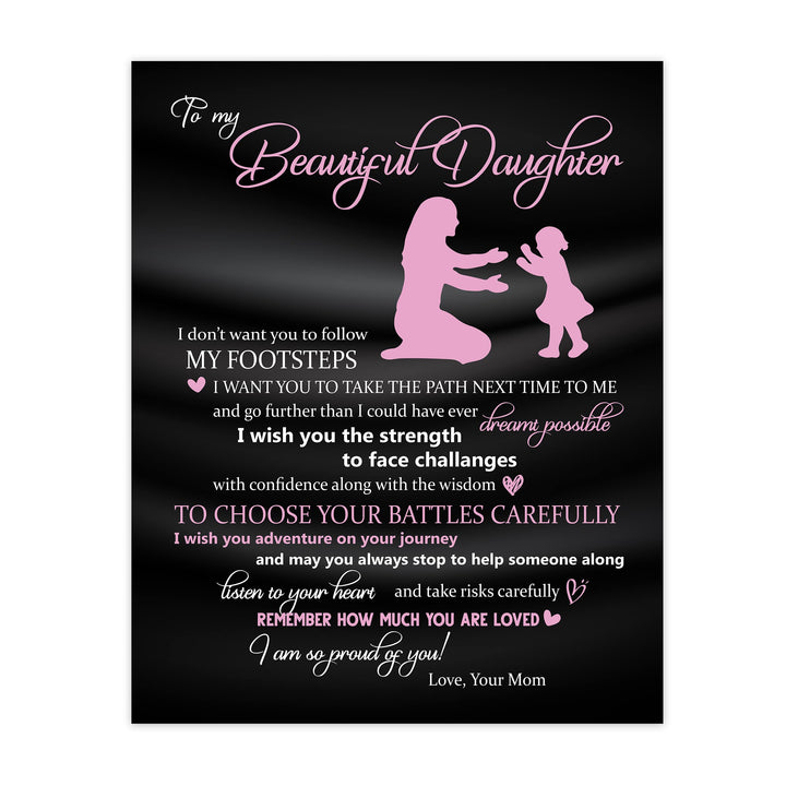 To My Beautiful Daughter -So Proud of You Inspirational Family Wall Art -11 x 14" Rustic Mom &amp; Daughter Silhouette Print -Ready to Frame. Home-Bedroom Decor. Loving, Keepsake Gift for All Daughters!
