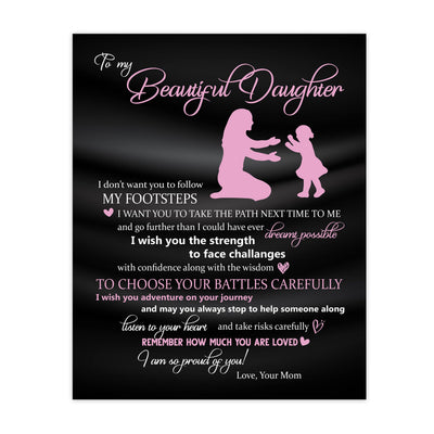 To My Beautiful Daughter -So Proud of You Inspirational Family Wall Art -11 x 14" Rustic Mom & Daughter Silhouette Print -Ready to Frame. Home-Bedroom Decor. Loving, Keepsake Gift for All Daughters!