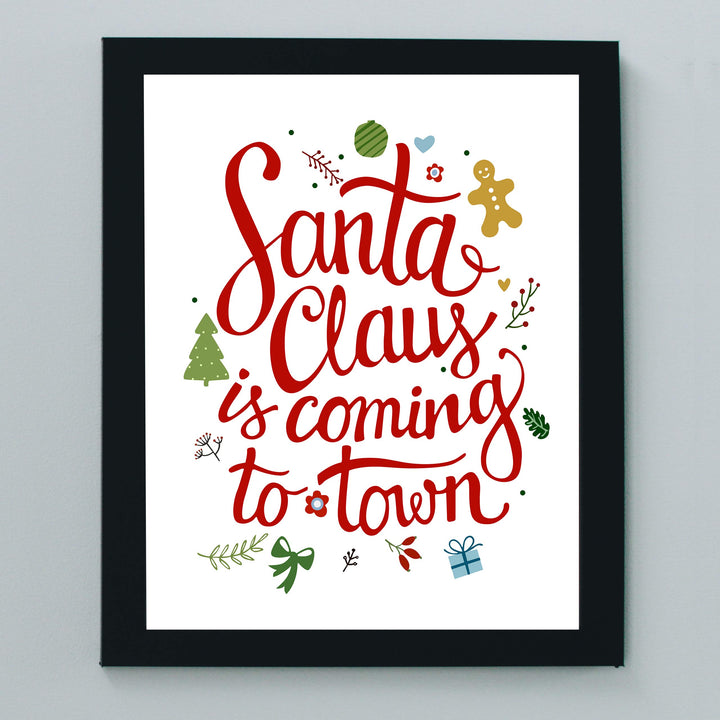 Santa Claus Is Coming To Town Christmas Songs Art Decor -8 x 10" Fun Holiday Wall Print -Ready to Frame. Musical Home-Welcome-Kitchen-Farmhouse-Christian Decor. Festive Decoration and Great Gift!