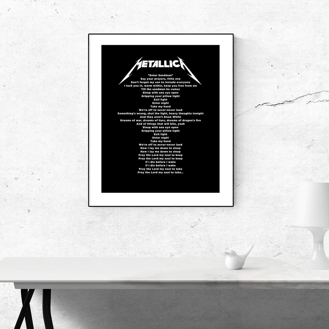 Metallica-"Enter Sandman" Song Lyrics Wall Art-11 x 14" Typographic Music Print-Ready to Frame. Vintage Home-Office-Studio-Bar-Cave Decor. Perfect Gift for Metallica &amp; All Rock Music Fans!