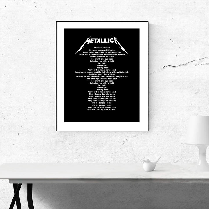 Metallica-"Enter Sandman" Song Lyrics Wall Art-11 x 14" Typographic Music Print-Ready to Frame. Vintage Home-Office-Studio-Bar-Cave Decor. Perfect Gift for Metallica &amp; All Rock Music Fans!