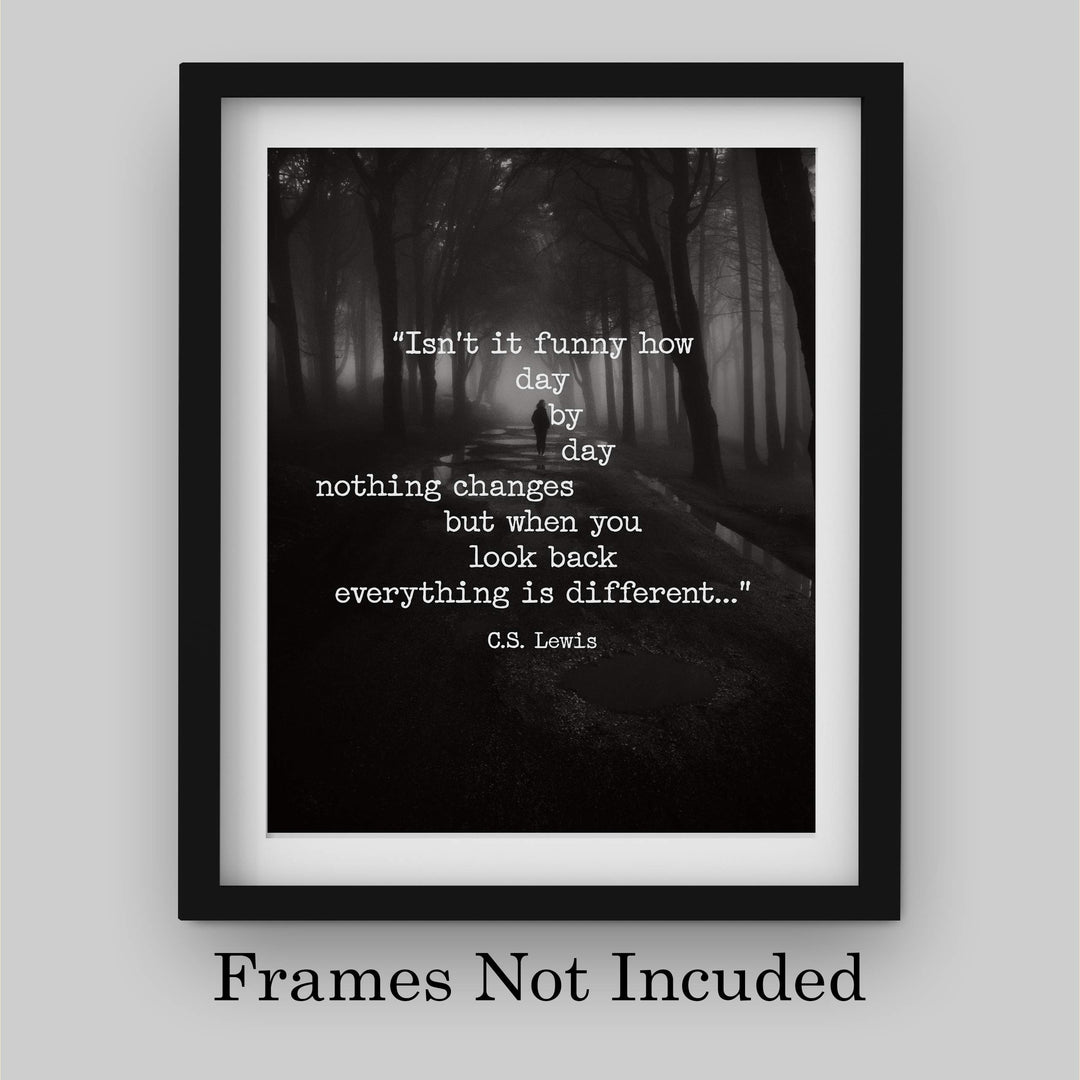 C.S. Lewis Quotes Wall Art-"When You Look Back Everything Is Different"- 8 x 10" Inspirational Typographic Photo Print-Ready to Frame. Modern Home-Office-School Decor. Great Gift &amp; Life Lesson!