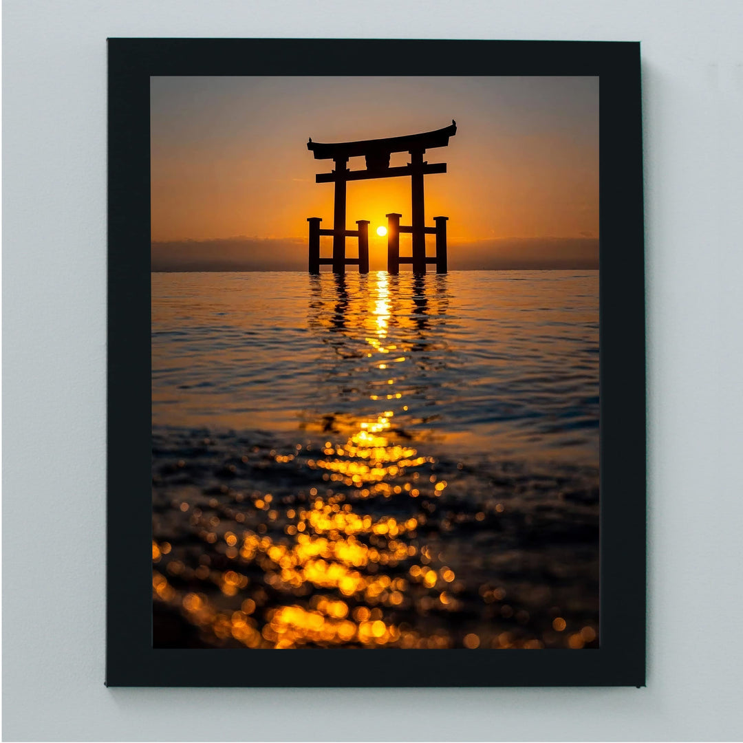 Shinto Shrine Inspirational Wall Art -8 x 10" Peaceful Beach Sunset Picture Print -Ready to Frame. Inspiring Decor for Home-Office-Studio-School-Ocean Themes. Great Zen Gift for Motivation!