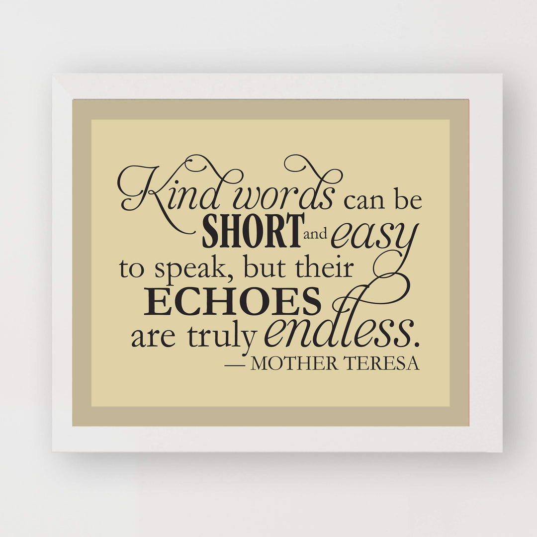 Mother Teresa Quotes-"Kind Words Are Truly Endless"- 10 x 8" Typographic Wall Art Print-Ready to Frame. Modern Home-Office-Studio Decor. Perfect Christian Gift of Inspiration. Kindness Matters!