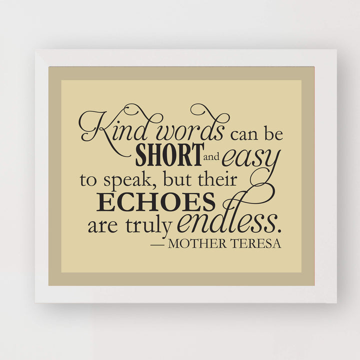 Mother Teresa Quotes-"Kind Words Are Truly Endless"- 10 x 8" Typographic Wall Art Print-Ready to Frame. Modern Home-Office-Studio Decor. Perfect Christian Gift of Inspiration. Kindness Matters!