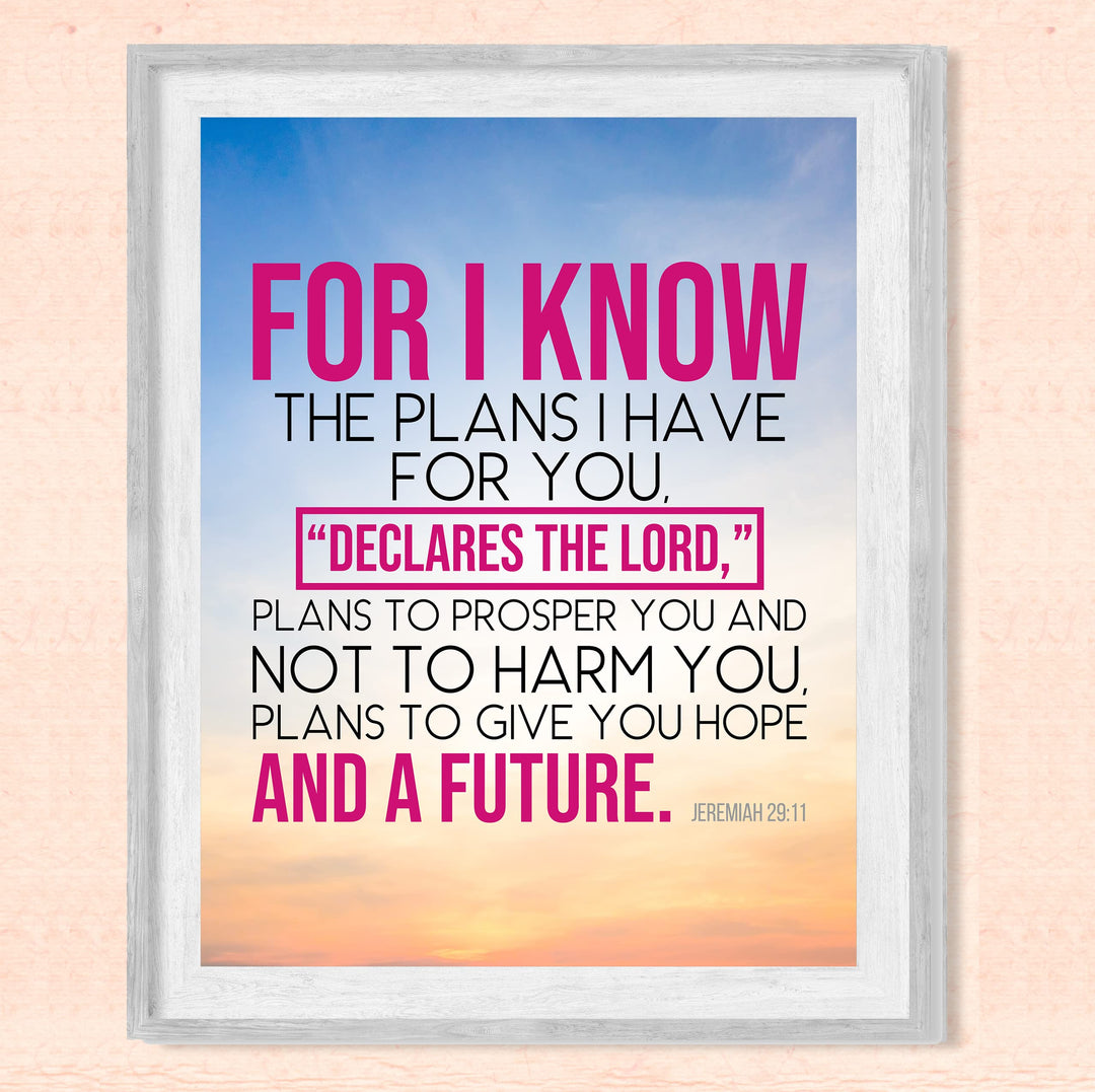 Jeremiah 29:11-"I Know the Plans I Have For You"- Bible Verse Wall Art- Christian Wall Decor- 8 x 10"-Scripture Sunset Picture Print- Ready to Frame. Home-Office Decor. Great Christian Gift of Faith!