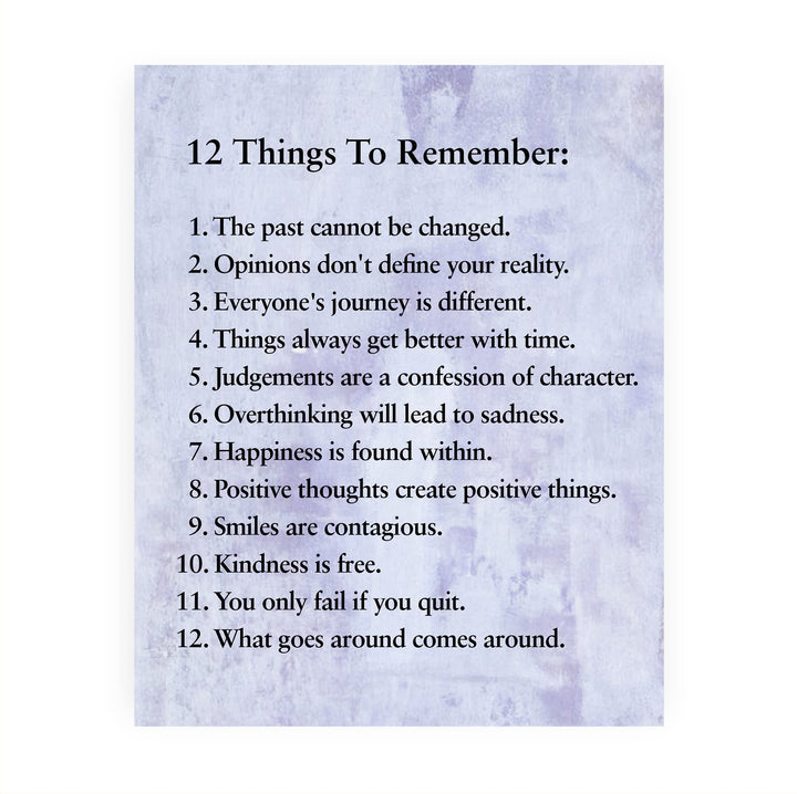 "12 Things To Remember"- Inspirational Wall Art- 8 x 10" Print Wall Decor -Ready to Frame. Modern Typographic Print for Home-Office-School Decor. Great Positive Thinking &amp; Graduation Gift!