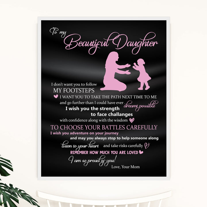 To My Beautiful Daughter -So Proud of You Inspirational Family Wall Art -11 x 14" Rustic Mom &amp; Daughter Silhouette Print -Ready to Frame. Home-Bedroom Decor. Loving, Keepsake Gift for All Daughters!