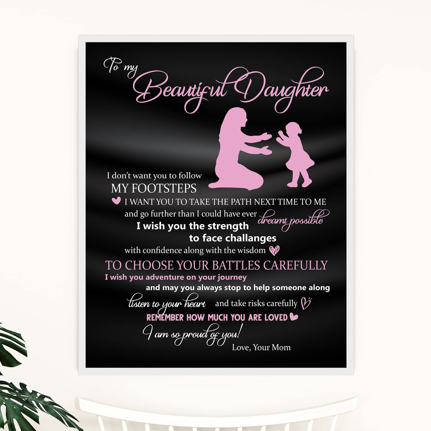 To My Beautiful Daughter -So Proud of You Inspirational Family Wall Art -11 x 14" Rustic Mom & Daughter Silhouette Print -Ready to Frame. Home-Bedroom Decor. Loving, Keepsake Gift for All Daughters!