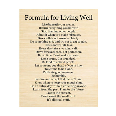 Formula for Living Well- Motivational Life Quotes Wall Art Sign -11 x 14" Modern Inspirational Typography Print -Ready to Frame. Positive Home-Office-Classroom Decor. Great Gift to Inspire Success!