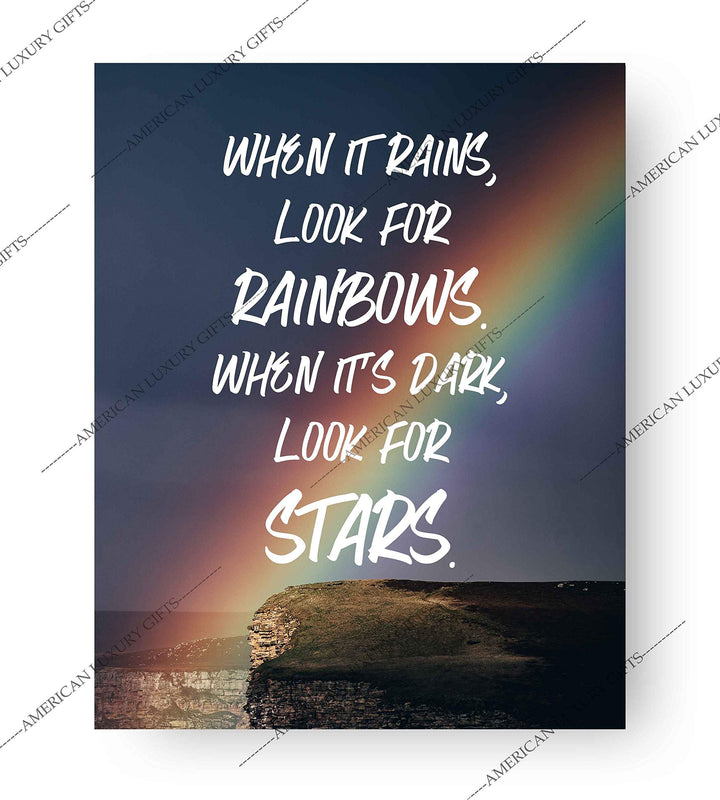 When It Rains, Look For Rainbows Inspirational Quotes Wall Sign -8 x 10" Wall Art Print-Ready to Frame. Modern Typographic Design. Home-Office-Studio-Motivation Decor. Great Positive Advice!