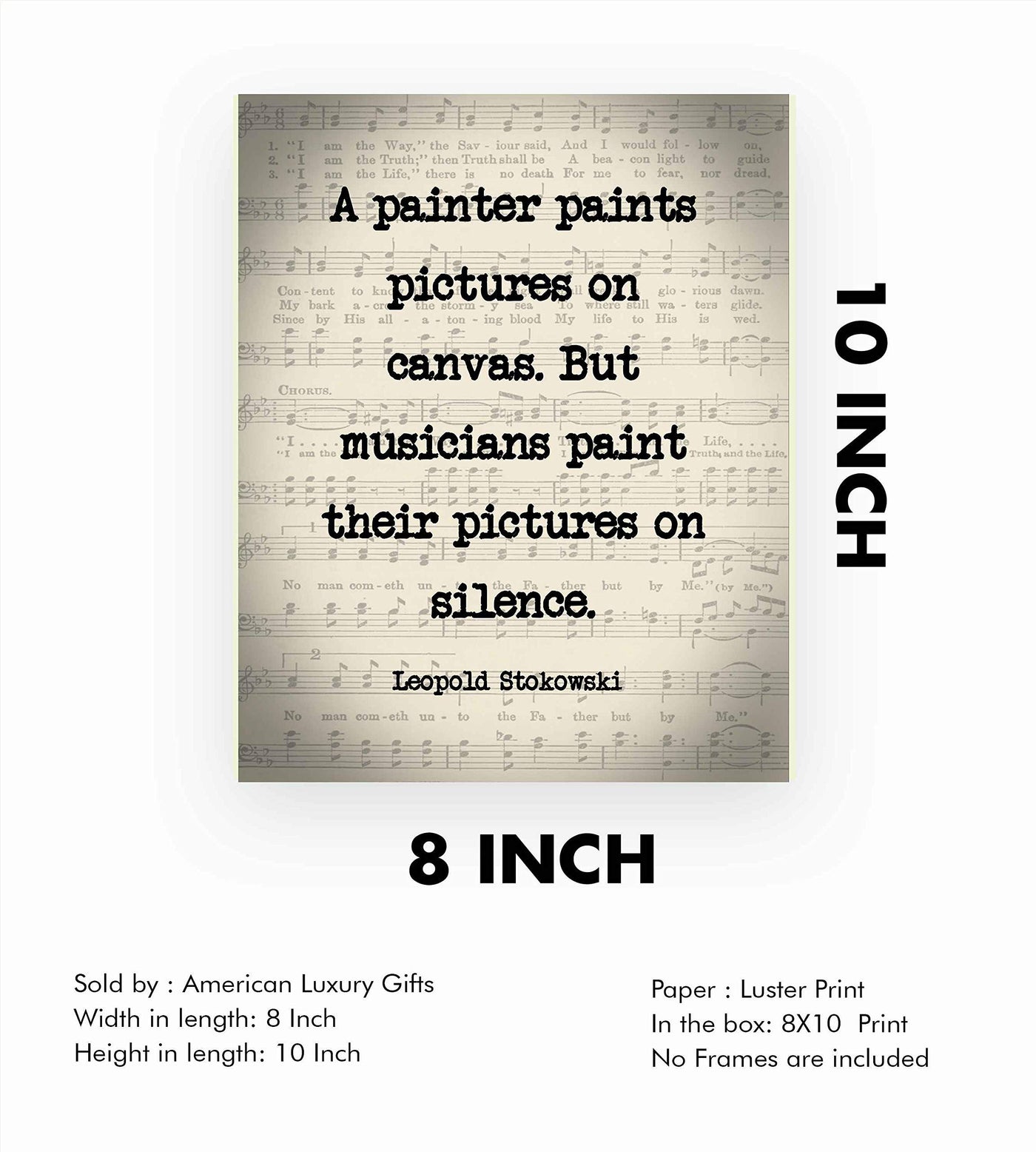 Leopold Stokowski-"Musicians Paint Pictures On Silence"-Inspirational Quotes Wall Art-8 x 10" Sheet Music Poster Print-Ready to Frame. Home-Office-Studio-Decor. Perfect Motivational Classroom Decor!