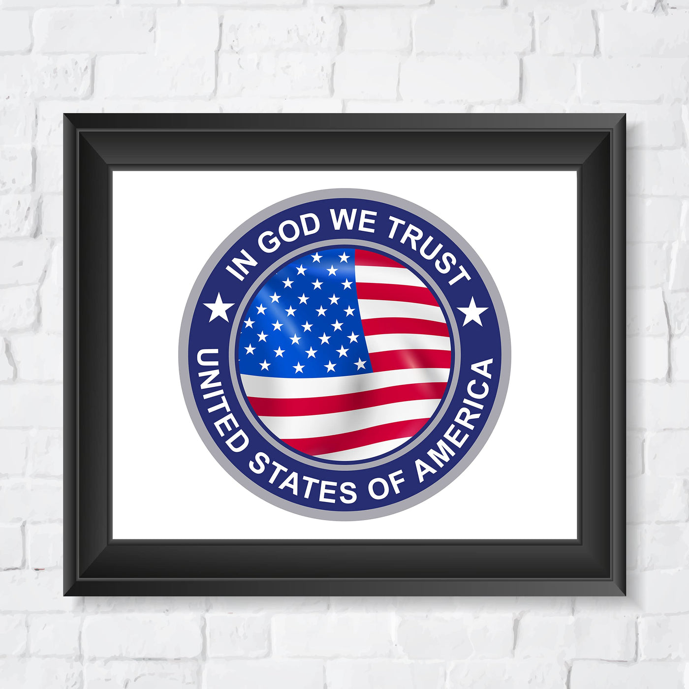 In God We Trust- Patriotic American Flag Wall Art -8 x 10" United States of America Seal Print -Ready To Frame. Christian Decor for Home-Office-Garage-Bar-Cave. Show Your Love of God and USA!