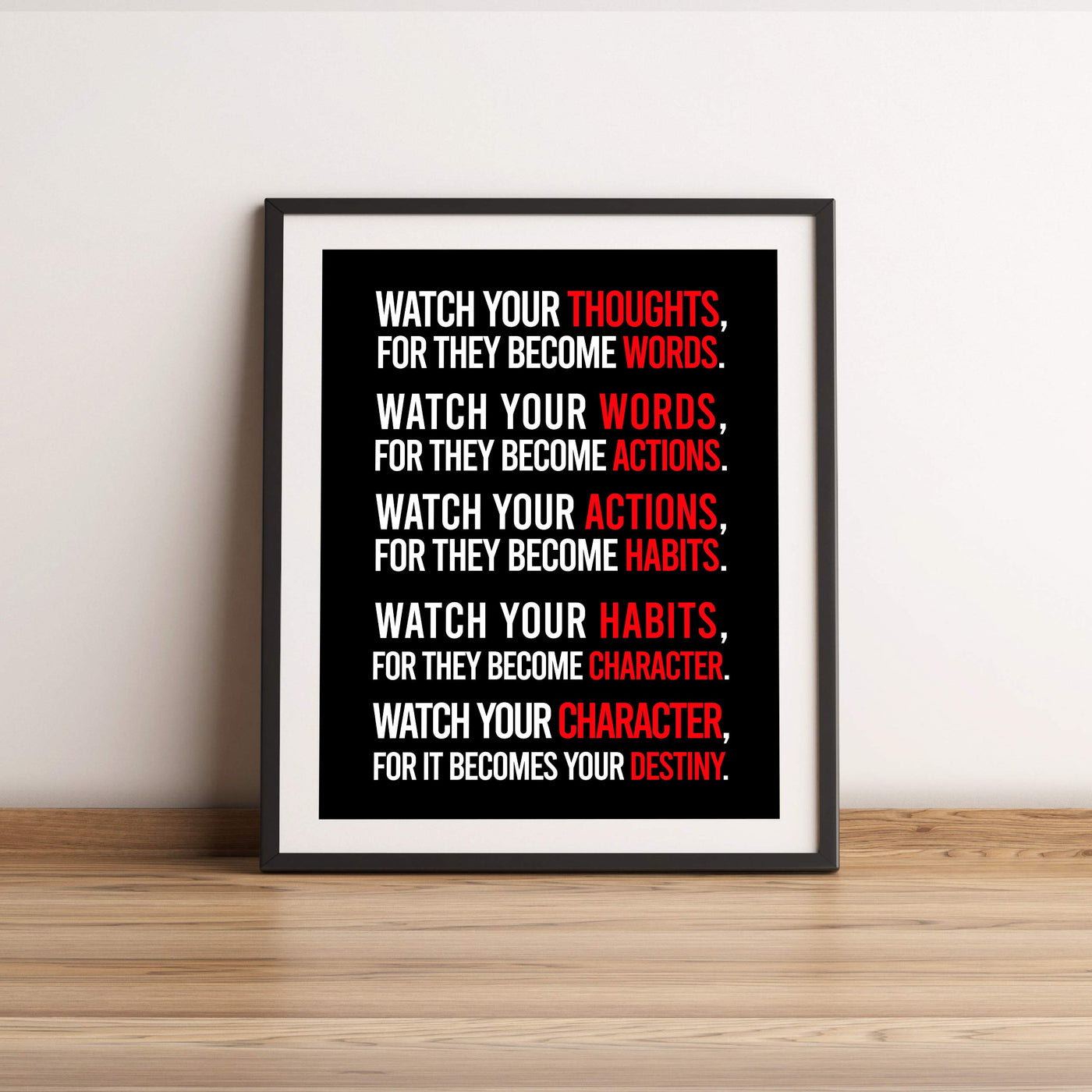 Watch Your Character-Becomes Your Destiny Motivational Quotes Wall Sign -11 x 14" Modern Inspirational Art Print-Ready to Frame. Positive Home-Office-School Decor. Perfect Life Lessons for All!