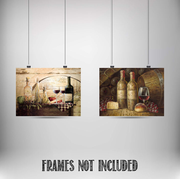 Dinner is Served With Wine Pairing (2)- 8 x 10"s Wall Art Prints- Ready to Frame. Home D?cor, Wine Decor &amp; Kitchen Wall Decor. Perfect For Wine Lovers &amp; Dining Room Decor. Show Your Good Taste!