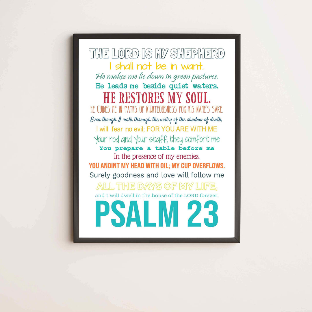 Psalm 23-The Lord Is My Shepherd Bible Verse Wall Art -11 x 14" Inspirational Scripture Wall Print- Ready to Frame. Religious Home-Office-Sunday School-Church Decor. Great Christian Gift of Faith!