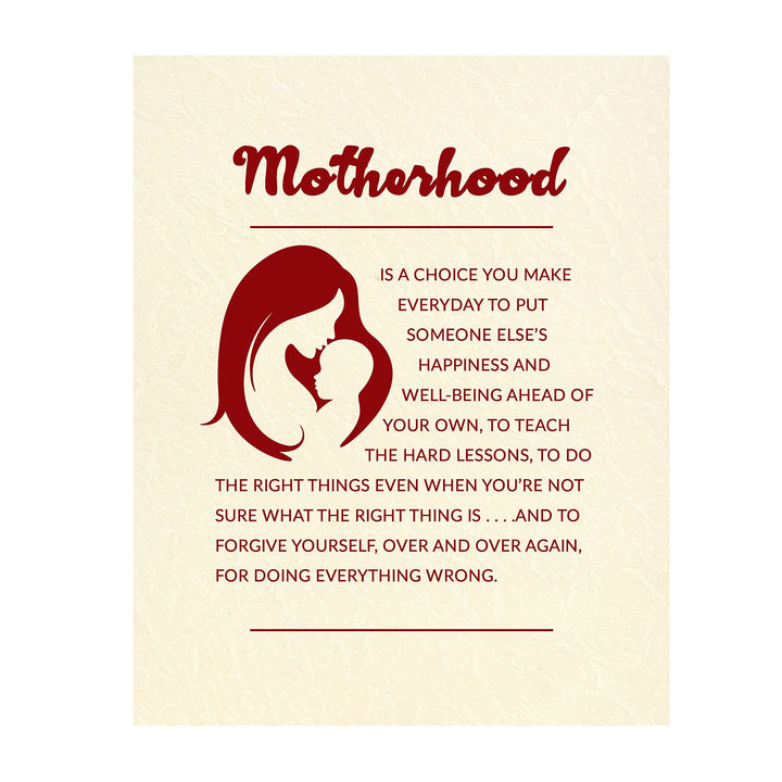 Motherhood -Inspirational Wall Art Sign- 8 x 10" Modern Typographic Poster Print-Ready to Frame. Motivational Wall Decor for Home-Office-Nursery-Clinic. Great for Mothers. Perfect Baby Shower Gift!