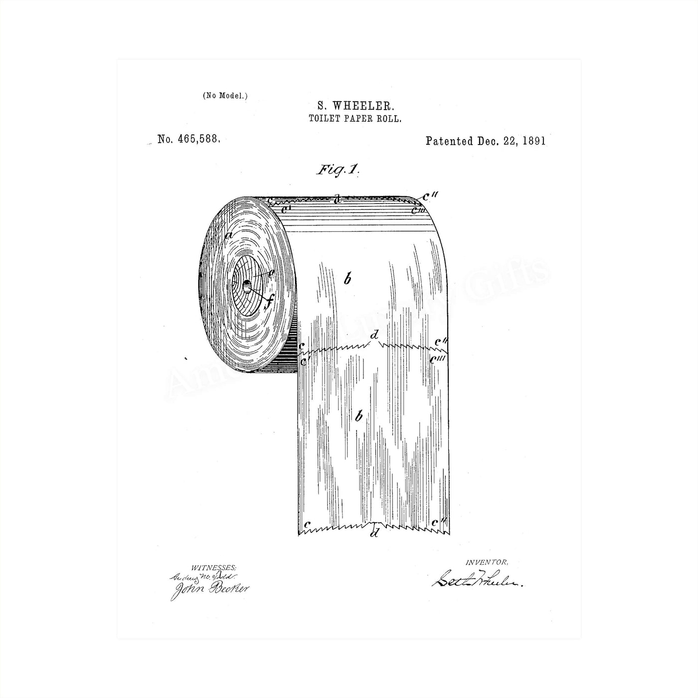 Toilet Paper Roll -Design Patent Wall Decor Art -8 x 10" Vintage Bathroom Wall Art Print-Ready to Frame. Retro Bathroom Sign for Home-Office-Guest House Decor. Perfect Housewarming Gift!