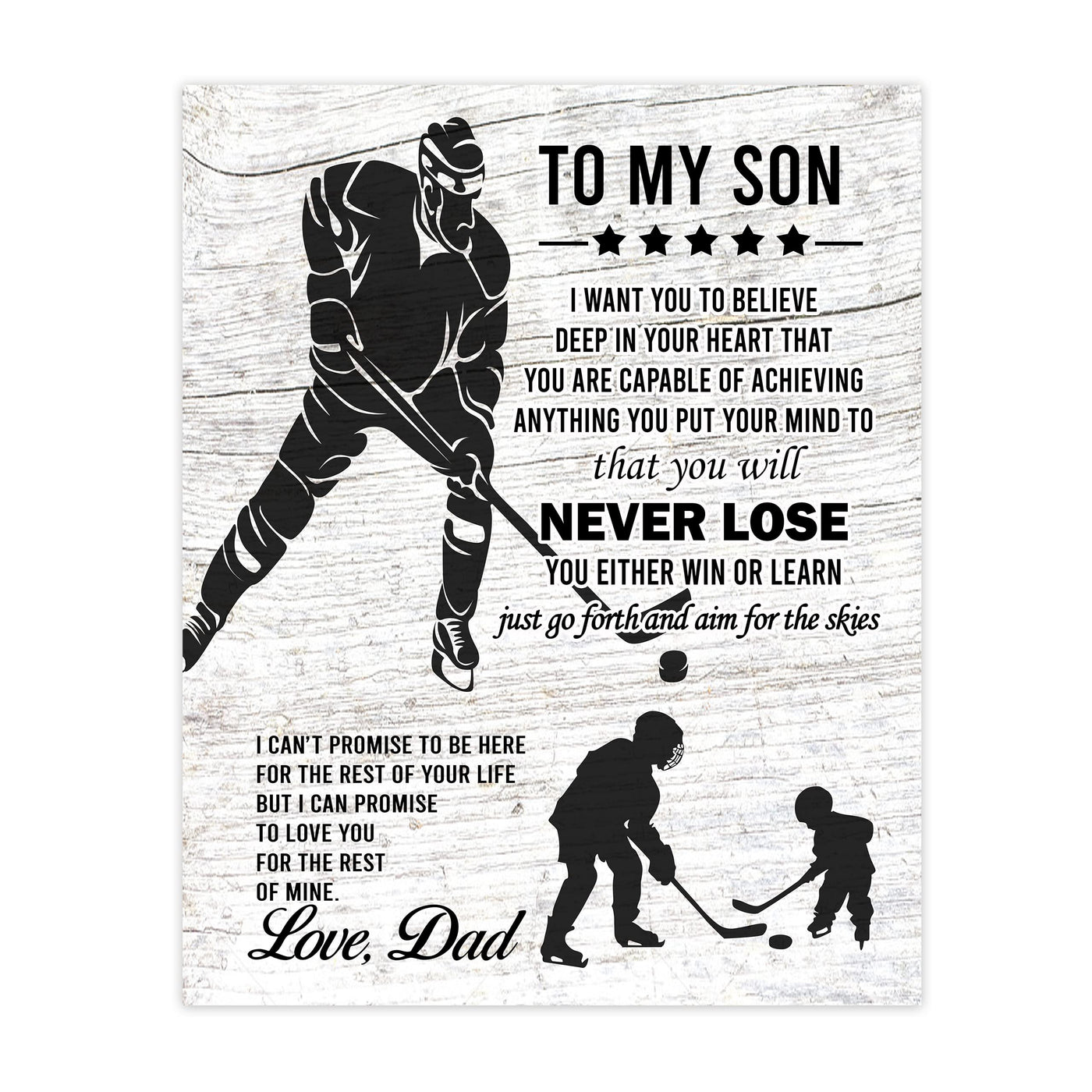 "To My Son -Never Lose- Win or Learn" Inspirational Family Wall Art Sign -11x14" Typographic Sports Poster Print -Ready to Frame. Loving Message for Any Son. Great Keepsake Gift Love Dad!