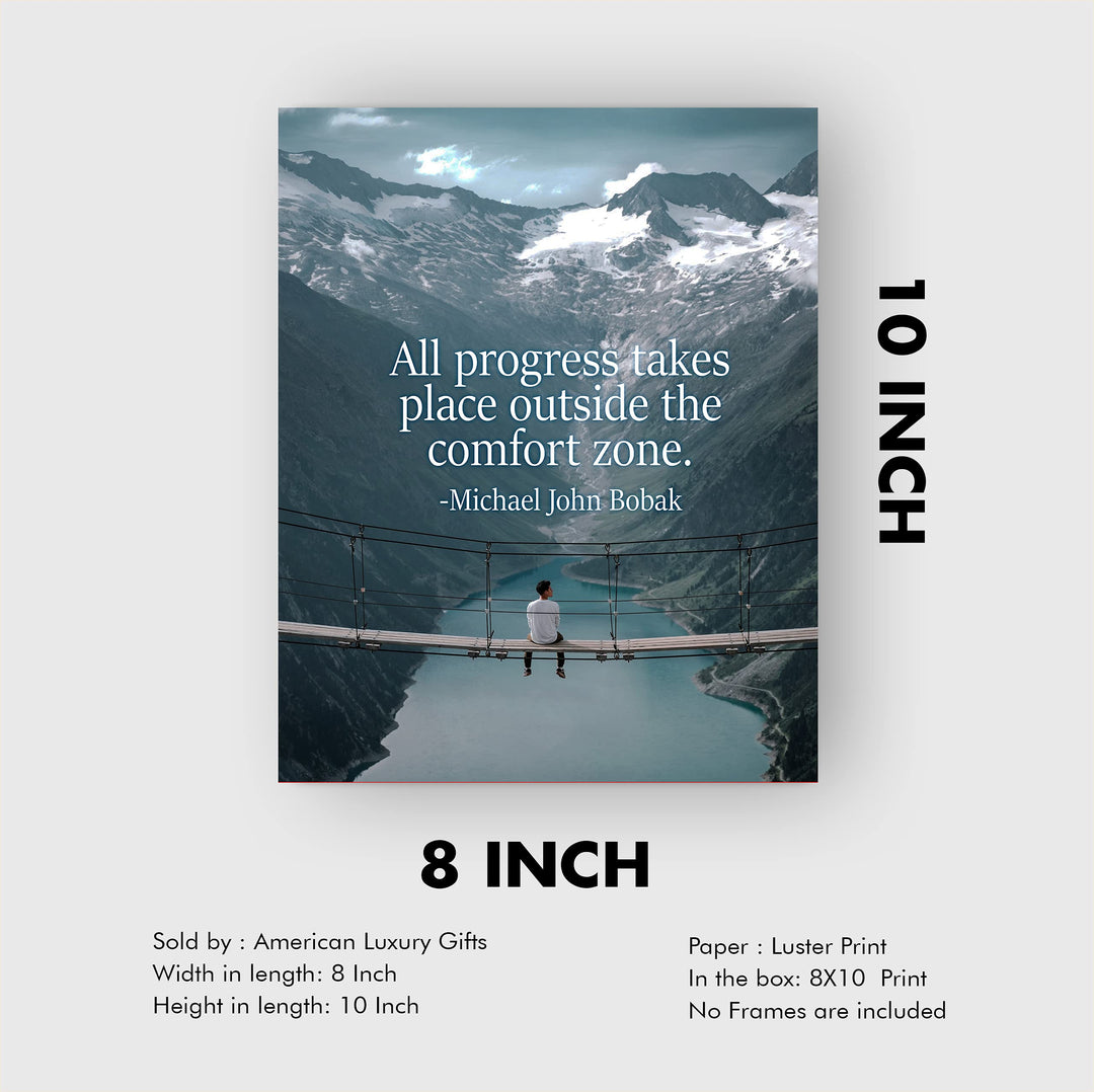 Progress Takes Place Outside the Comfort Zone Motivational Wall Art Print -8 x 10" Mountain Landscape Photo Print-Ready to Frame. Home-Office-Studio-School-Dorm Decor. Great Inspirational Gift!