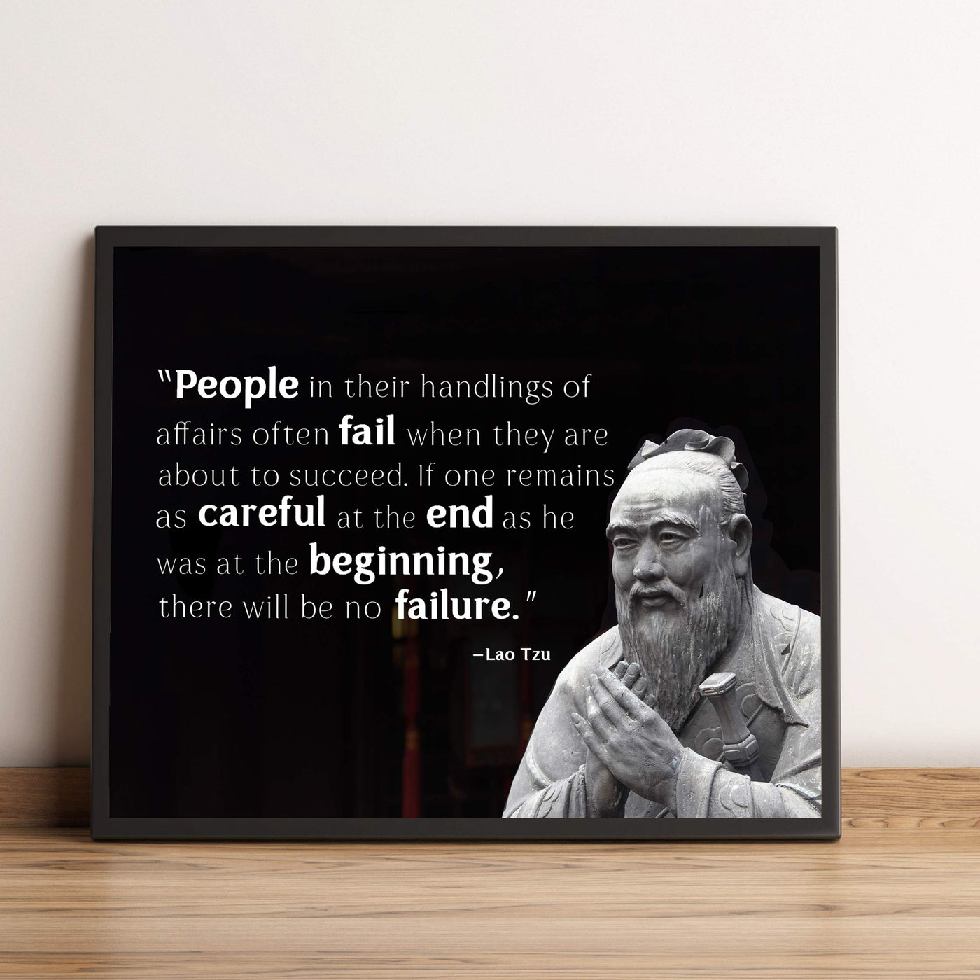 Lao Tzu-"People Often Fail When They Are About to Succeed"-Inspirational Quotes Wall Art -10 x 8" Spiritual Photo Print w/Bust Image-Ready to Frame. Home-Office-Studio-Spa Decor. Perfect Zen Gift!