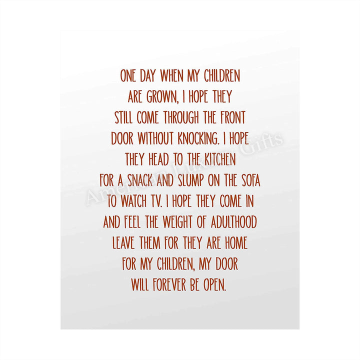 One Day When My Children Are Grown-Inspirational Family Wall Art Sign-8 x 10" Typographic Poster Print-Ready to Frame. Home-Kitchen-Office-Cabin-Lake House Decor. Display Your Unconditional Love!
