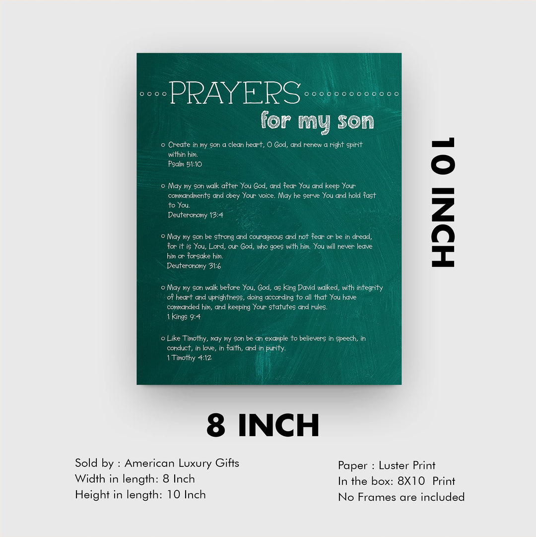 Prayers for My Son Bible Verse Wall Art -8 x 10" Christian Scripture Print-Ready to Frame. Inspirational Religious Decoration for Home-Family-Boys Bedroom-Nursery Decor. Perfect Baby Shower Gift!