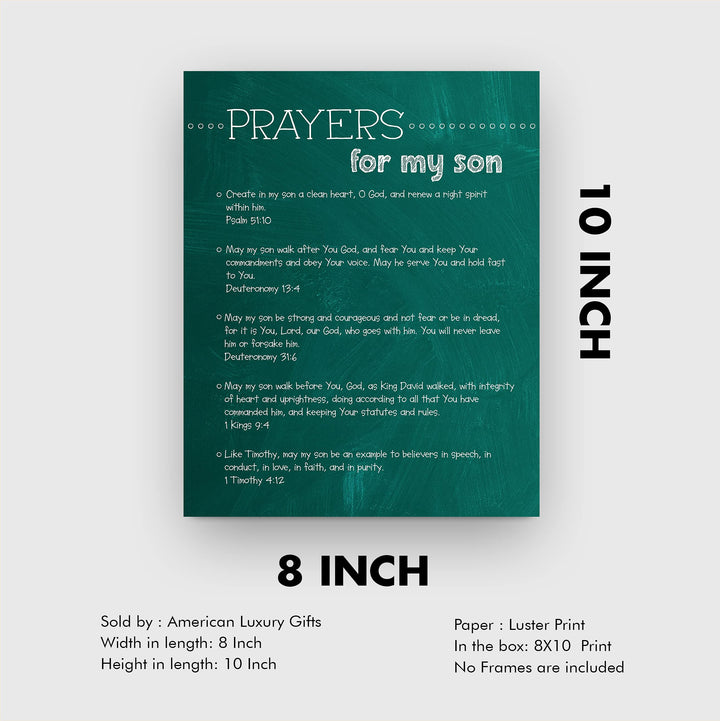 Prayers for My Son Bible Verse Wall Art -8 x 10" Christian Scripture Print-Ready to Frame. Inspirational Religious Decoration for Home-Family-Boys Bedroom-Nursery Decor. Perfect Baby Shower Gift!