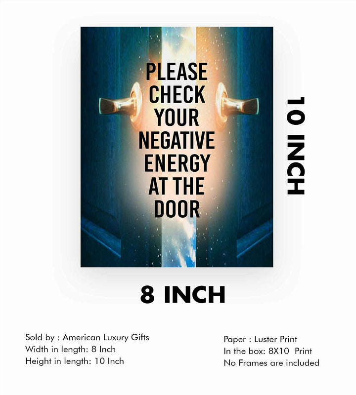 Check Negative Energy At Door Spiritual Quotes Wall Art- 8 x 10" Modern Typographic Wall Print with Open Door Image-Ready to Frame. Inspirational Life Quotes for Home-Studio-Office-Zen Decor!