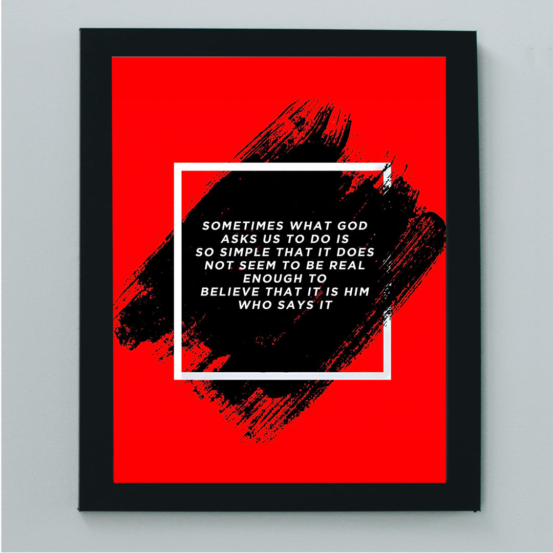 Sometimes What God Asks Us to Do Is Simple Inspirational Christian Quotes Wall Art -8 x 10" Modern Red Painting Print -Ready to Frame. Motivational Home-Office Decor. Great Religious Gift of Faith!